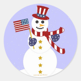 USA Patriotic Snowman met vlaggesteente Ronde Sticker