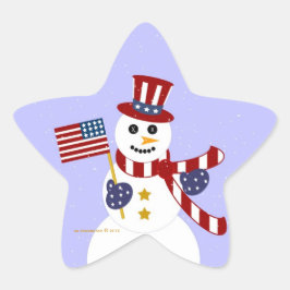 USA Patriotic Snowman met vlagstertikkers Ster Sticker