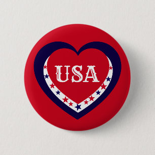USA Patriottisch Rood Wit Blauw Hart Feestelijk 4 Ronde Button 5,7 Cm