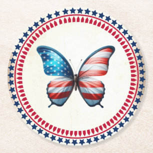 USA/patriottische 4th of July vlinder Ronde Kartonnen Onderzetter