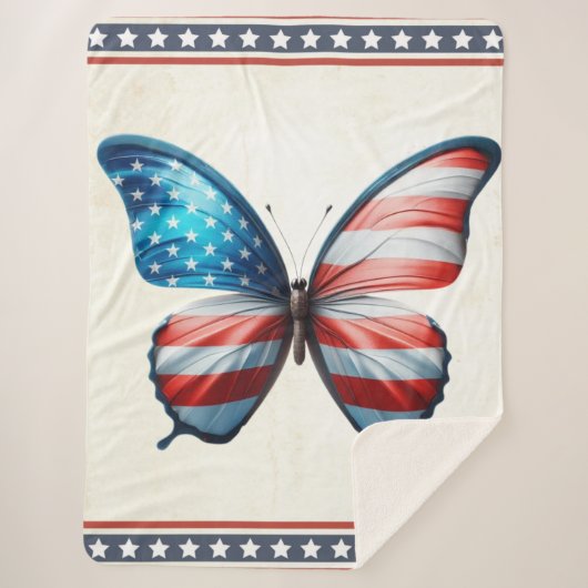 USA/patriottische 4th of July vlinder Sherpa Deken (Voorkant)