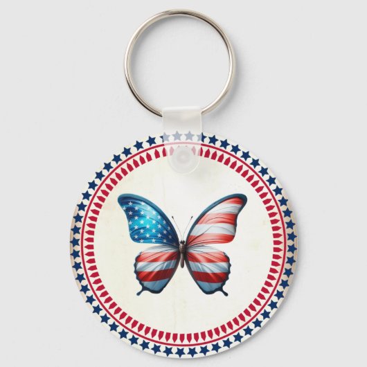 USA/patriottische 4th of July vlinder Sleutelhanger (Voorkant)