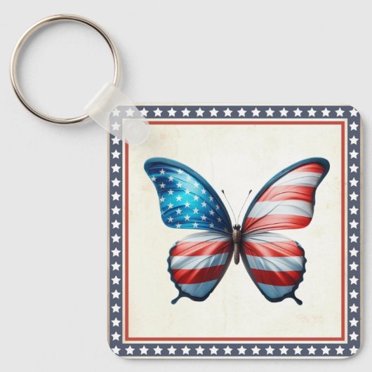 USA/patriottische 4th of July vlinder Sleutelhanger (Voorkant)