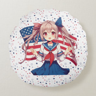 USA patriottische anime meisje Rond Kussen