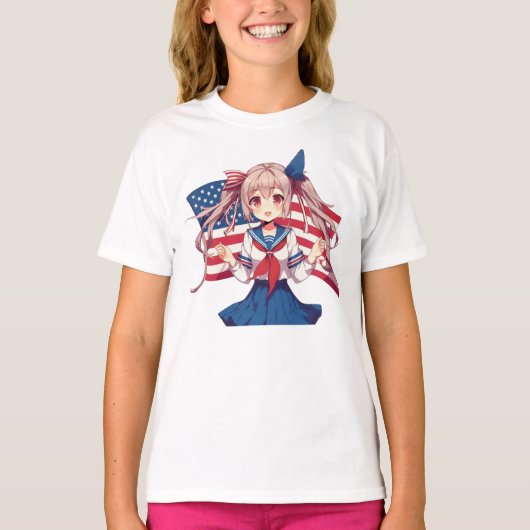 USA patriottische anime meisje T-shirt (Voorkant)