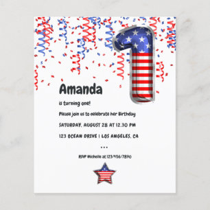 USA Patriottische Ballon 1e Verjaardagsuitnodiging Flyer