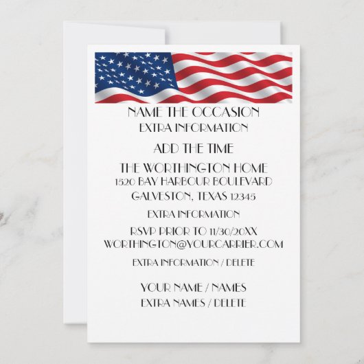 USA Patriottische Deco Uitnodiging (Achterkant)