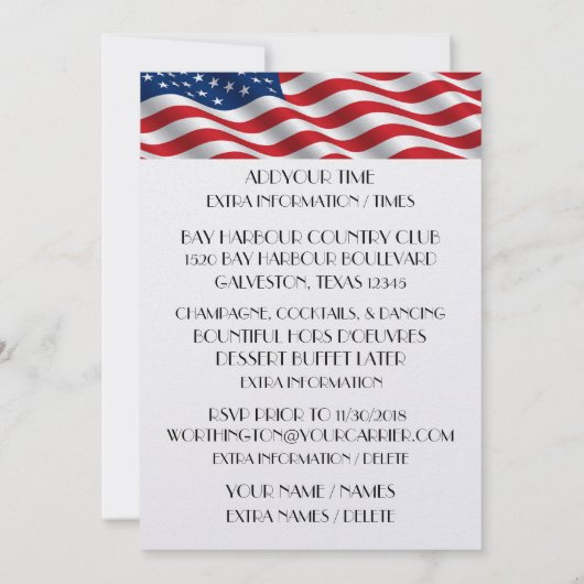 USA Patriottische Deco Uitnodiging (Achterkant)