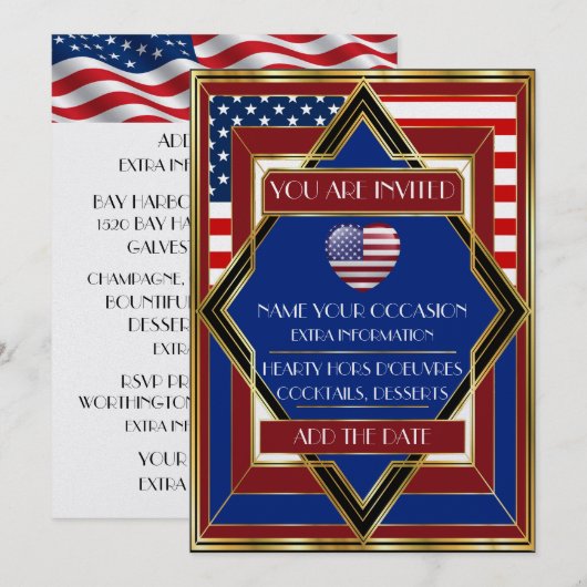 USA Patriottische Deco Uitnodiging (Voorkant / Achterkant)