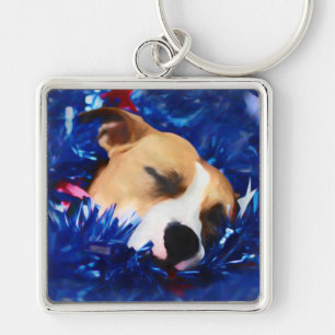 USA Patriottische Hond Amerikaanse Pit Bull Terrie Sleutelhanger