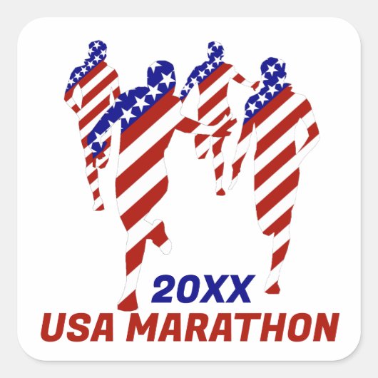 USA Patriottische MARATHON / ESTAFETTELOOP Vierkante Sticker (Voorkant)