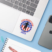 USA Patriottische MARATHON / RELAY RUN Sticker (Laptop met iPhone)