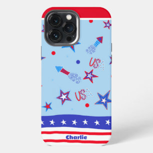 USA Patriottische Rode Blauwe Sterren Raketten Ins iPhone 13 Pro Max Hoesje