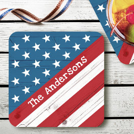 USA Patriottische Sterren Strepen Vlag Naam Rustie Kartonnen Onderzetters