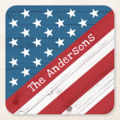 USA Patriottische Sterren Strepen Vlag Naam Rustie Kartonnen Onderzetters (Voorkant)