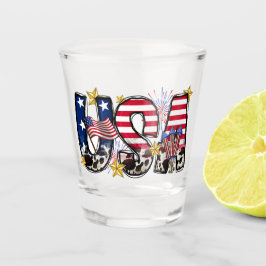 USA-patriottische sterren & vuurwerk letterontwerp Shot Glas