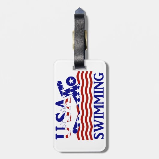 USA Patriottische Zwemsport Bagagelabel (Achterkant verticaal)