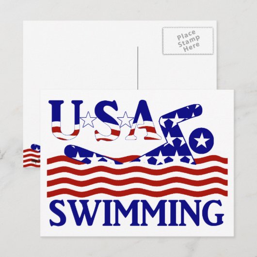 USA Patriottische Zwemsport Briefkaart (Voorkant / Achterkant)