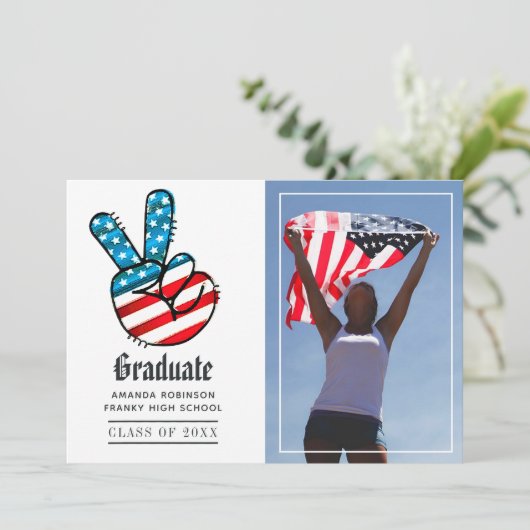 USA Peace Sign Afstuderen Foto Aankondiging (Staand voorkant)