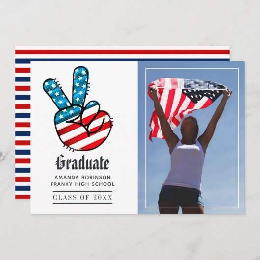 USA Peace Sign Afstuderen Foto Aankondiging (Voorkant / Achterkant)