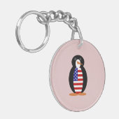 USA Penguin - Amerikaanse pinguïn - Roze Achtergro Sleutelhanger (Voorkant Links)