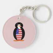 USA Penguin - Amerikaanse pinguïn - Roze Achtergro Sleutelhanger (Achterkant)