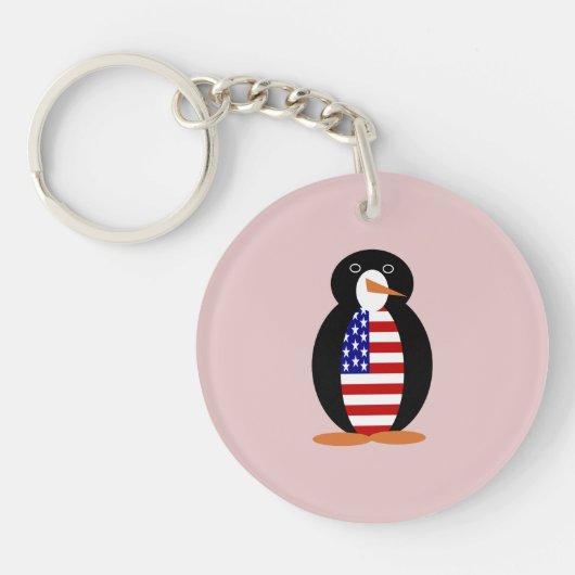 USA Penguin - Amerikaanse pinguïn - Roze Achtergro Sleutelhanger (Voorkant)