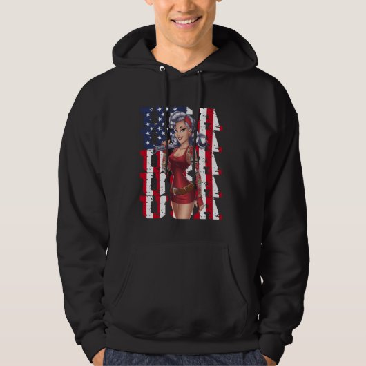 USA Pin-Up Meisje met Moersleutel Hoodie (Voorkant)