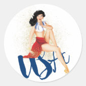 USA Pinup Ronde Sticker (Voorkant)