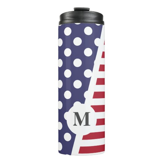 USA Polka Dots and Stripes: Monogram Thermosbeker (Voorkant)