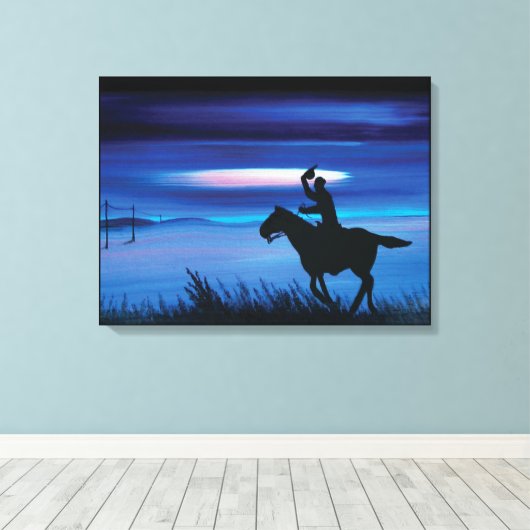 USA Pony Express 🐎 Cowboy Rider Painting Canvas Afdruk (Insitu (Houten vloer))