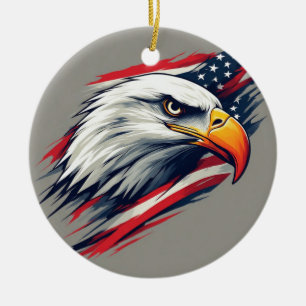 USA Pride Cadeau – Steenarend met Amerikaanse Vlag Keramisch Ornament