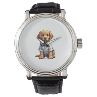 USA Puppy Patriot Gouden Retriever Vintage T-shirt Horloge