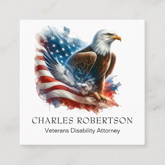 *~* USA. QR AP16 Amerikaanse vlag kale adelaar Vierkante Visitekaartje (Voorkant)