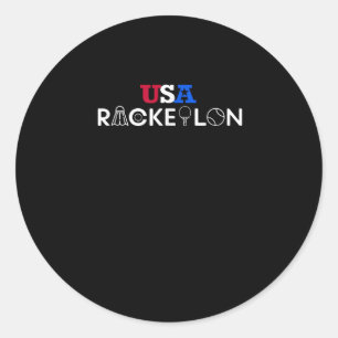 Usa Racketlon - Tafeltennis Badminton Squash Tenni Ronde Sticker