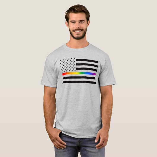 USA Rainbow Pride dunne lijn T-shirt (Voorkant volledig)