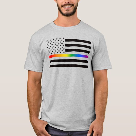 USA Rainbow Pride dunne lijn T-shirt (Voorkant)