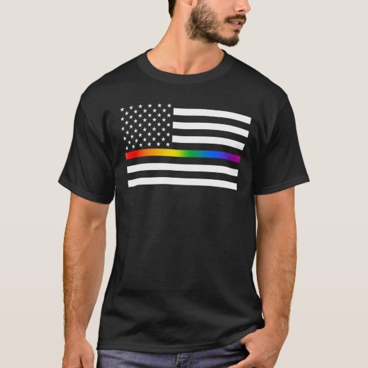 USA Rainbow Pride dunne lijn T-shirt (Voorkant)