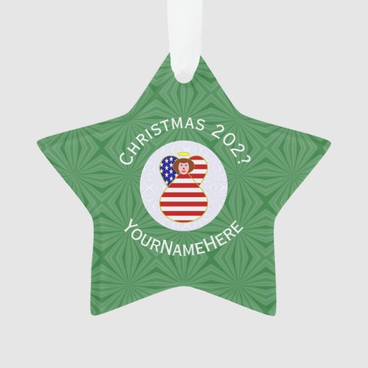 USA Red Hair Angel Kerstvlag gepersonaliseerd Ornament (voorkant)
