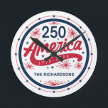 USA Red White and Blue America's 250th Anniversary Ronde Klok<br><div class="desc">USA Red White and Blue America's 250th Anniversary Round Clock.

Make it yours with easy customization. Need a custom order? Just send us a message,  we’re here to help. Kindly note that response times may vary slightly due to the time difference.</div>