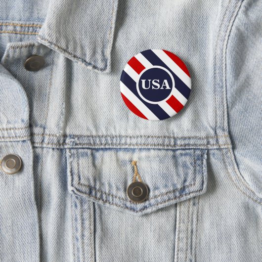 USA Red White Blue Striped Round Button (In situ)