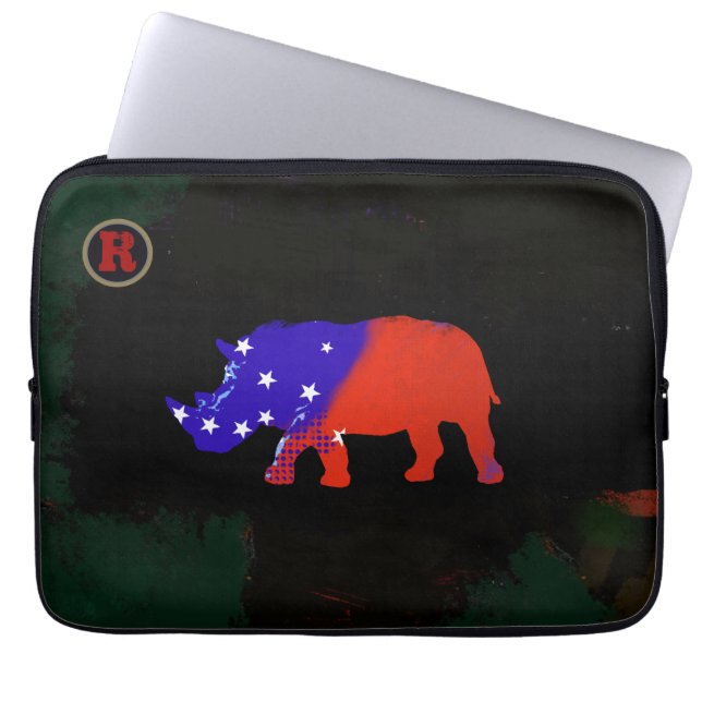 usa rhino dierlijke kunst laptop sleeve (Voorkant)