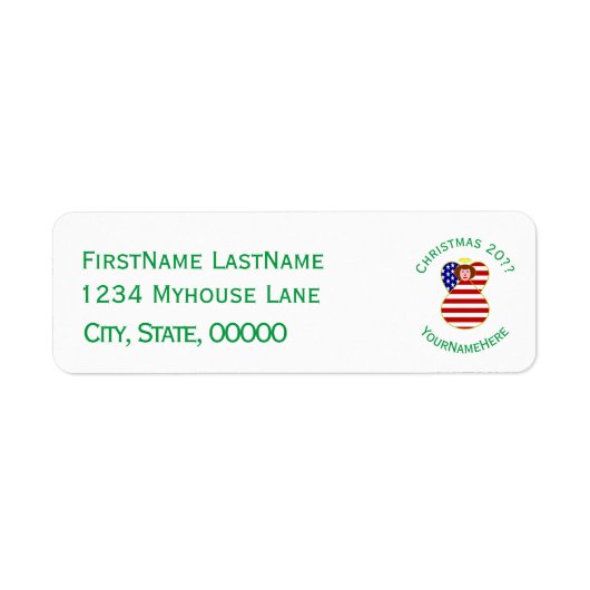 USA Rode Haar Engel Kerst Vlag Gepersonaliseerd Etiket (Voorkant)