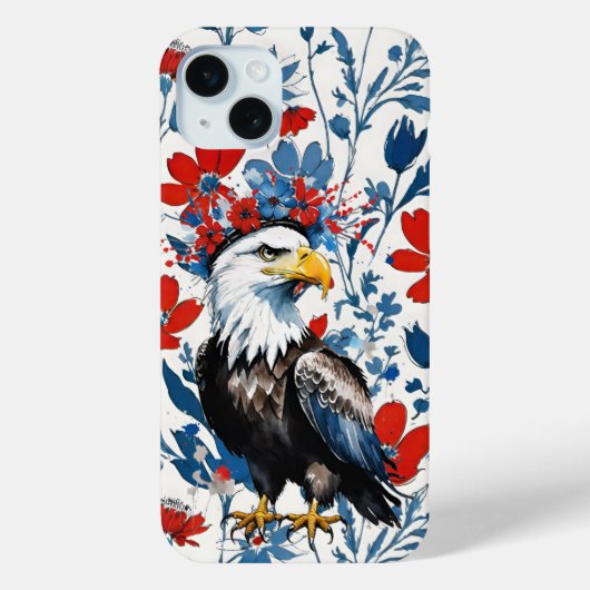 USA Rood Wit en Blauw Bloemen met Kale Adelaar Case-Mate iPhone Case (Achterkant)
