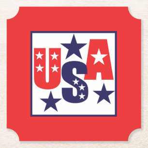 USA Rood, Wit en Blauw met Sterren Kartonnen Onderzetters
