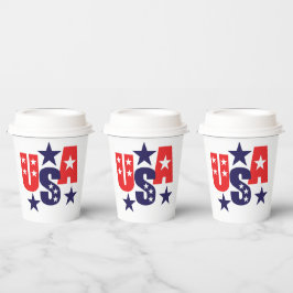 USA Rood, Wit en Blauw met Sterren Papieren Bekers