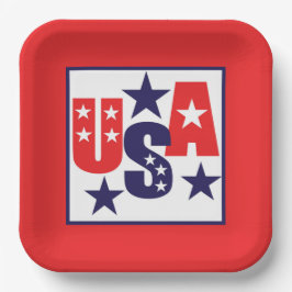 USA Rood, Wit en Blauw met Sterren Papieren Bordje