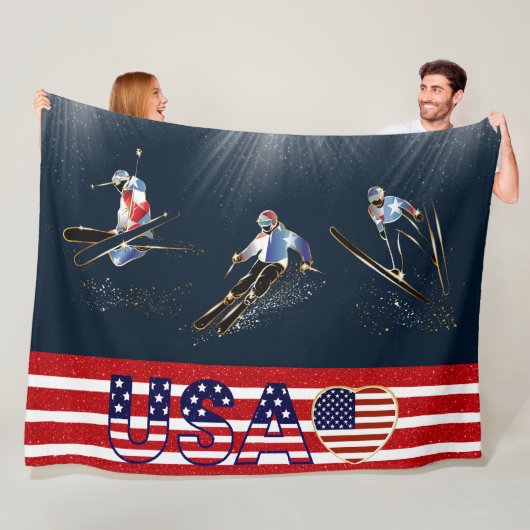 USA Skiing Fleece Blanket (In situ)