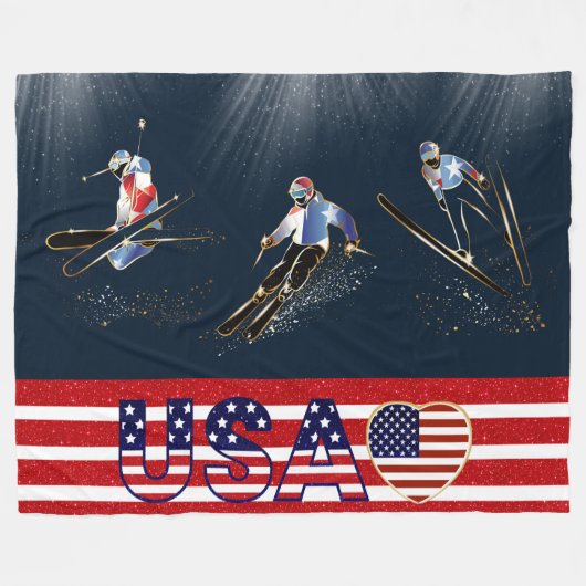 USA Skiing Fleece Blanket (Voorkant (Horizontaal))