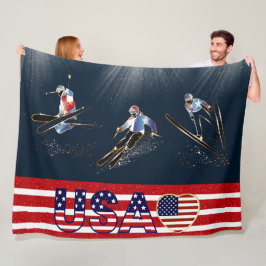 USA Skiing Fleece Blanket Deken